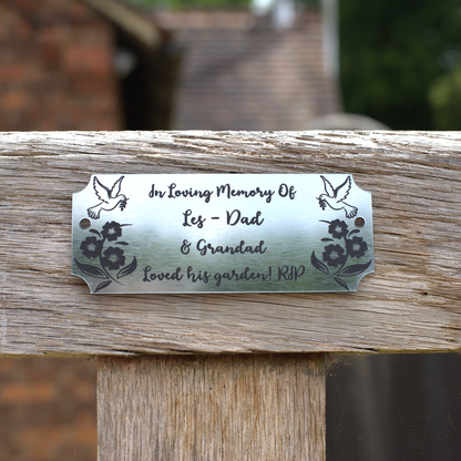 Memorial Bench Plaque | Gold Effect | Weather Resistant | 5 inch x 2 inch (Flowers and Birds)