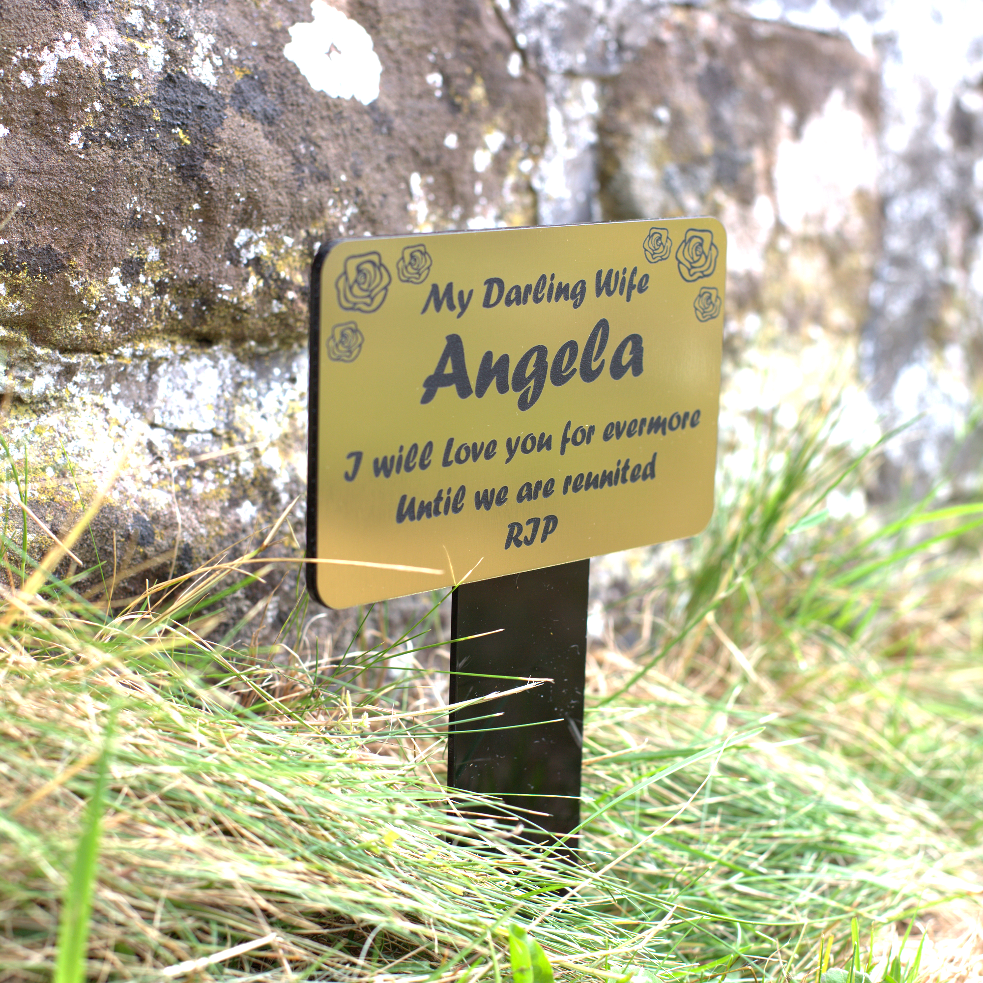 Memorial Plaque Stake - Corner Roses