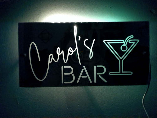 Personalised Light Up Mirror - Bar - Cocktail Slanted Name