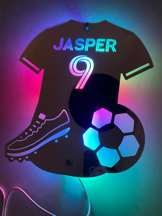 Football mirrors – Personalised light-up football shirt mirror with custom name engraving