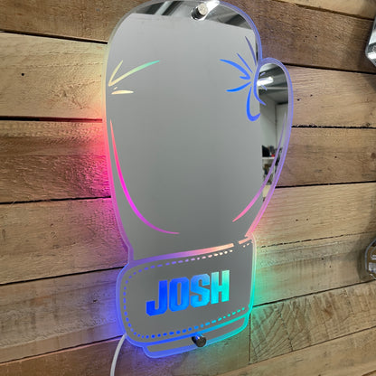 Boxing Glove LED Mirror Name Sign - Gift for Boxing Fans