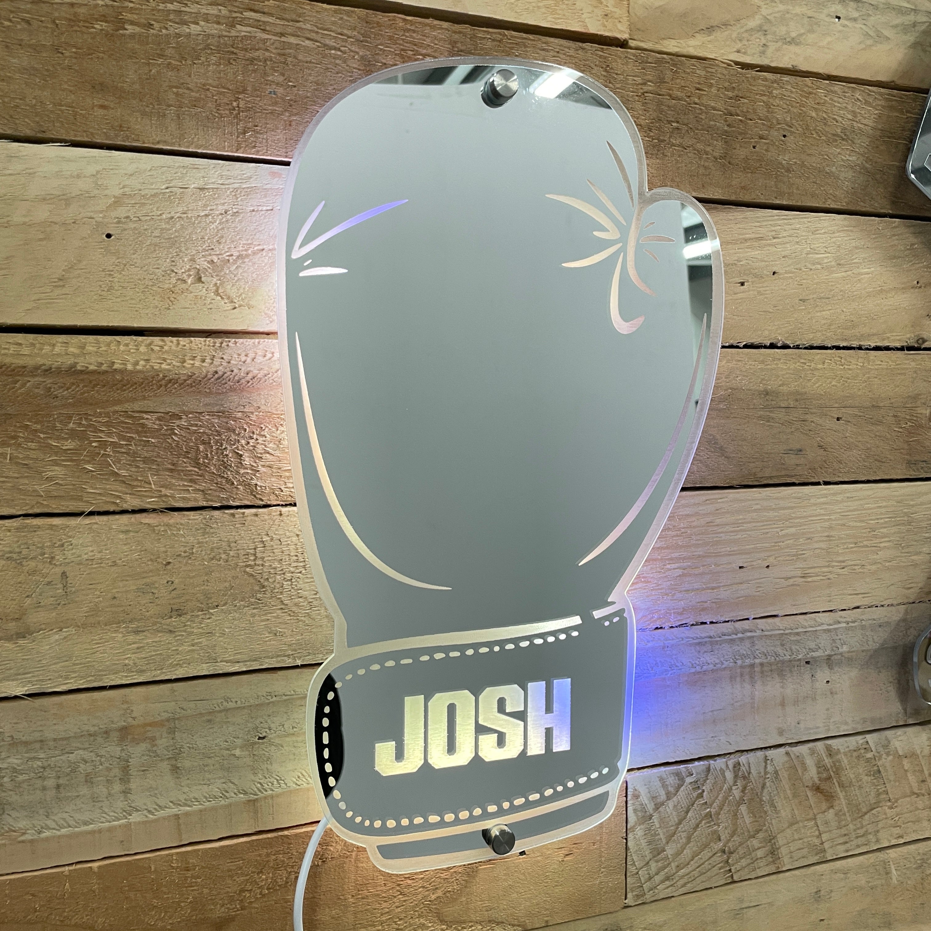 Boxing Glove LED Mirror Name Sign - Gift for Boxing Fans