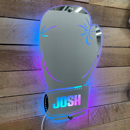 Boxing Glove LED Mirror Name Sign - Gift for Boxing Fans