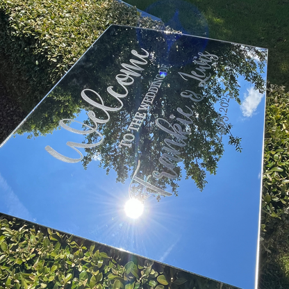 Wedding Welcome Sign - Silver Mirror - Etched - Landscape