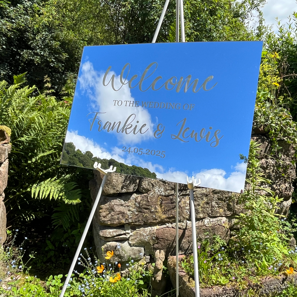 Wedding Welcome Sign - Silver Mirror - Etched - Landscape