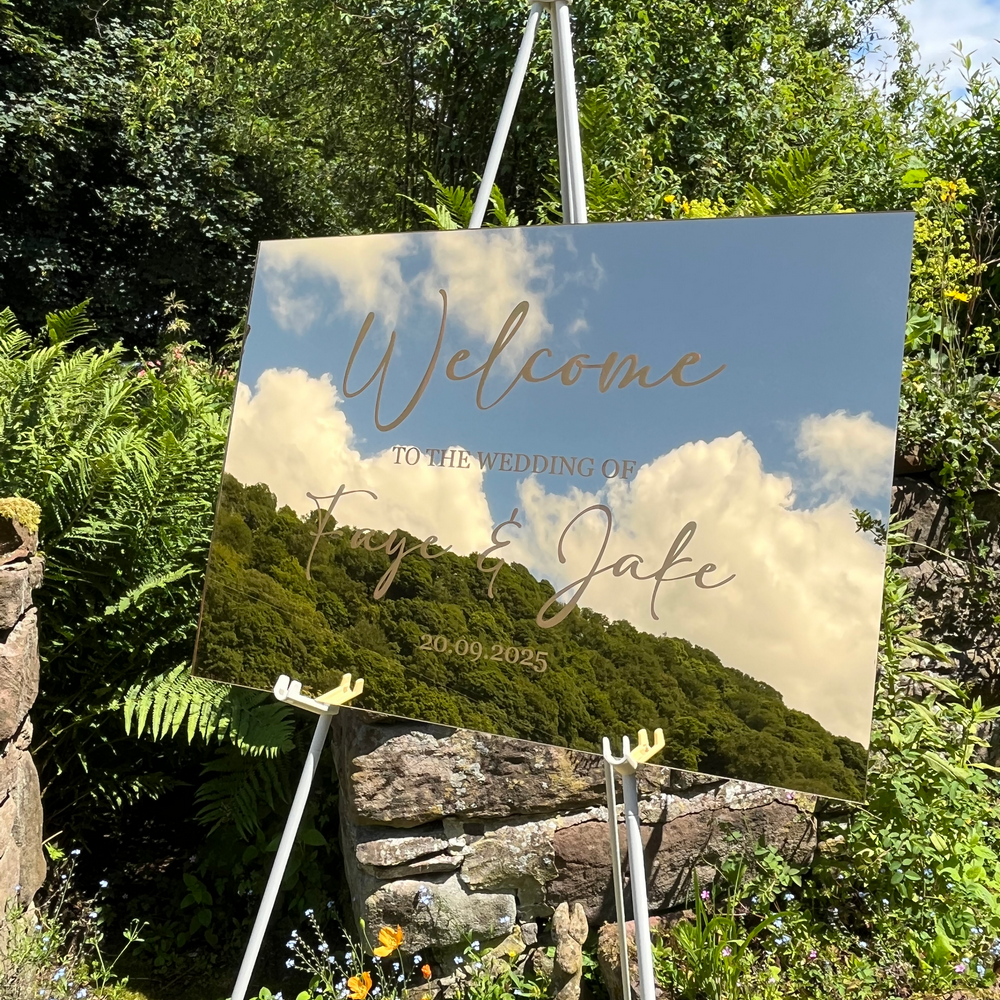 Wedding Welcome Sign - Gold Mirror - Etched - Landscape