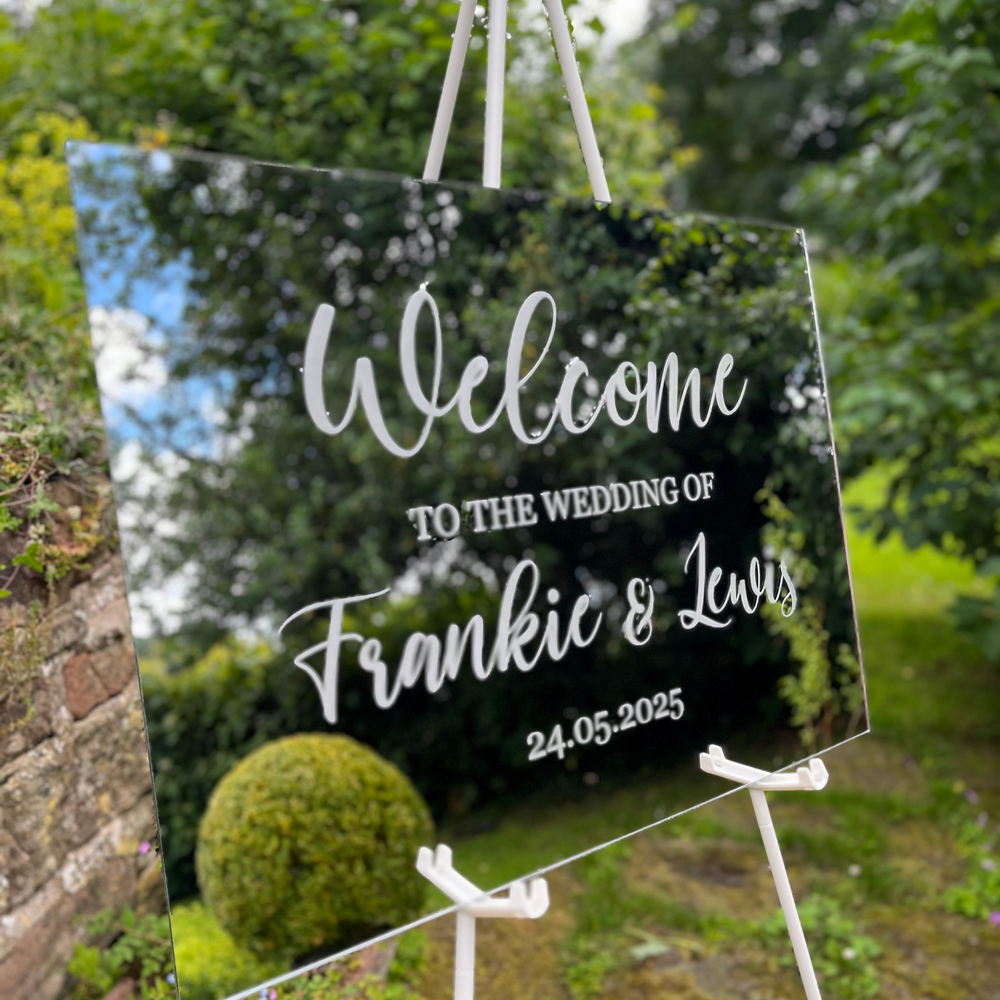 Wedding Welcome Sign - Silver Mirror - Etched - Landscape