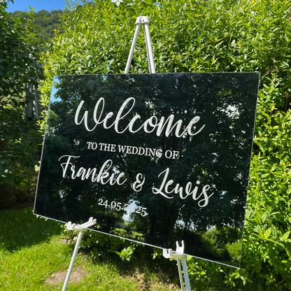 Wedding Welcome Sign - Silver Mirror - Etched - Landscape