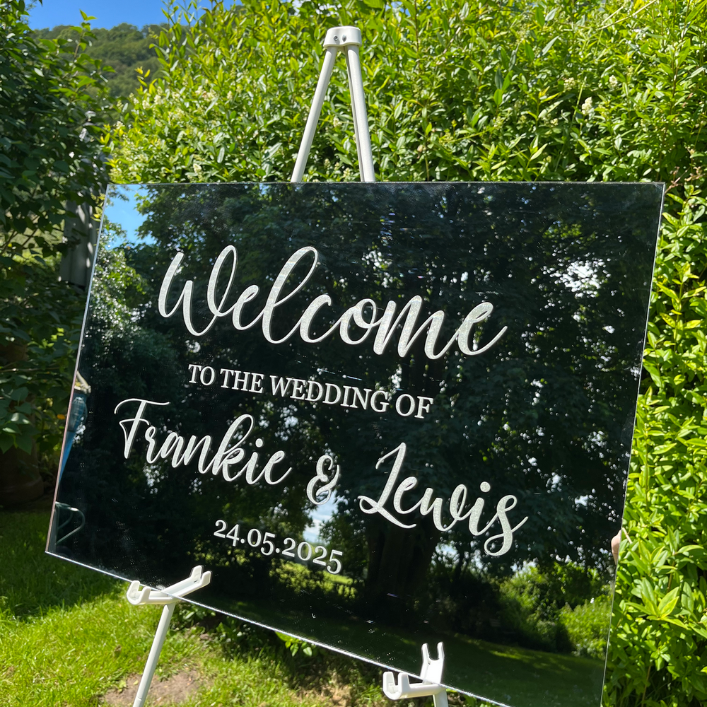 Wedding Welcome Sign - Silver Mirror - Etched - Landscape