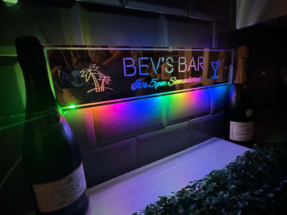 Personalised Light Up Mirror - Bar - Palm Trees + Cocktail