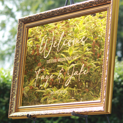 Wedding Welcome Sign - Gold Mirror - Etched - Landscape - With Frame