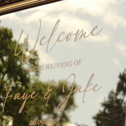 Wedding Welcome Sign - Gold Mirror - Etched - Landscape - With Frame