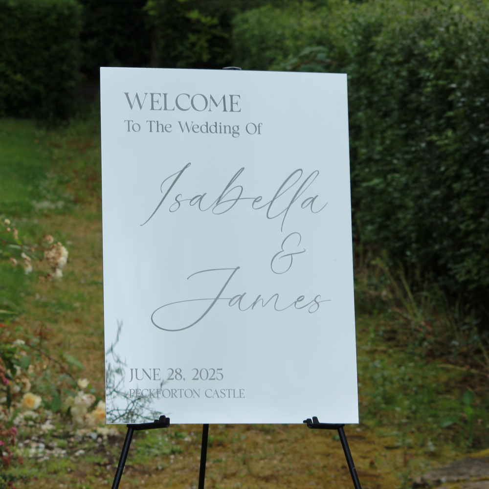 Wedding Welcome Sign - Silver Mirror - Etched - Portrait