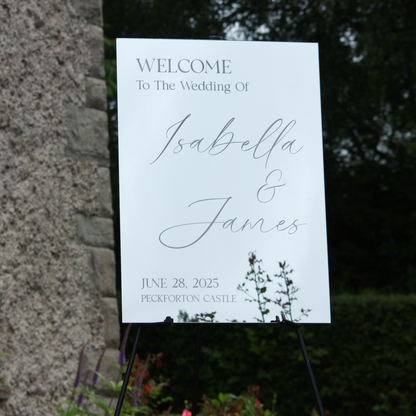 Wedding Welcome Sign - Silver Mirror - Etched - Portrait