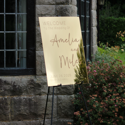 Wedding Welcome Sign - Gold Mirror - Etched - Portrait