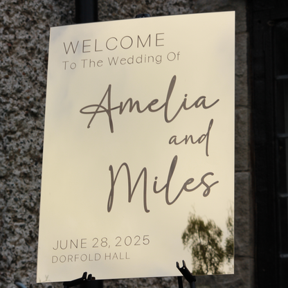 Wedding Welcome Sign - Gold Mirror - Etched - Portrait