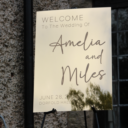 Wedding Welcome Sign - Gold Mirror - Etched - Portrait