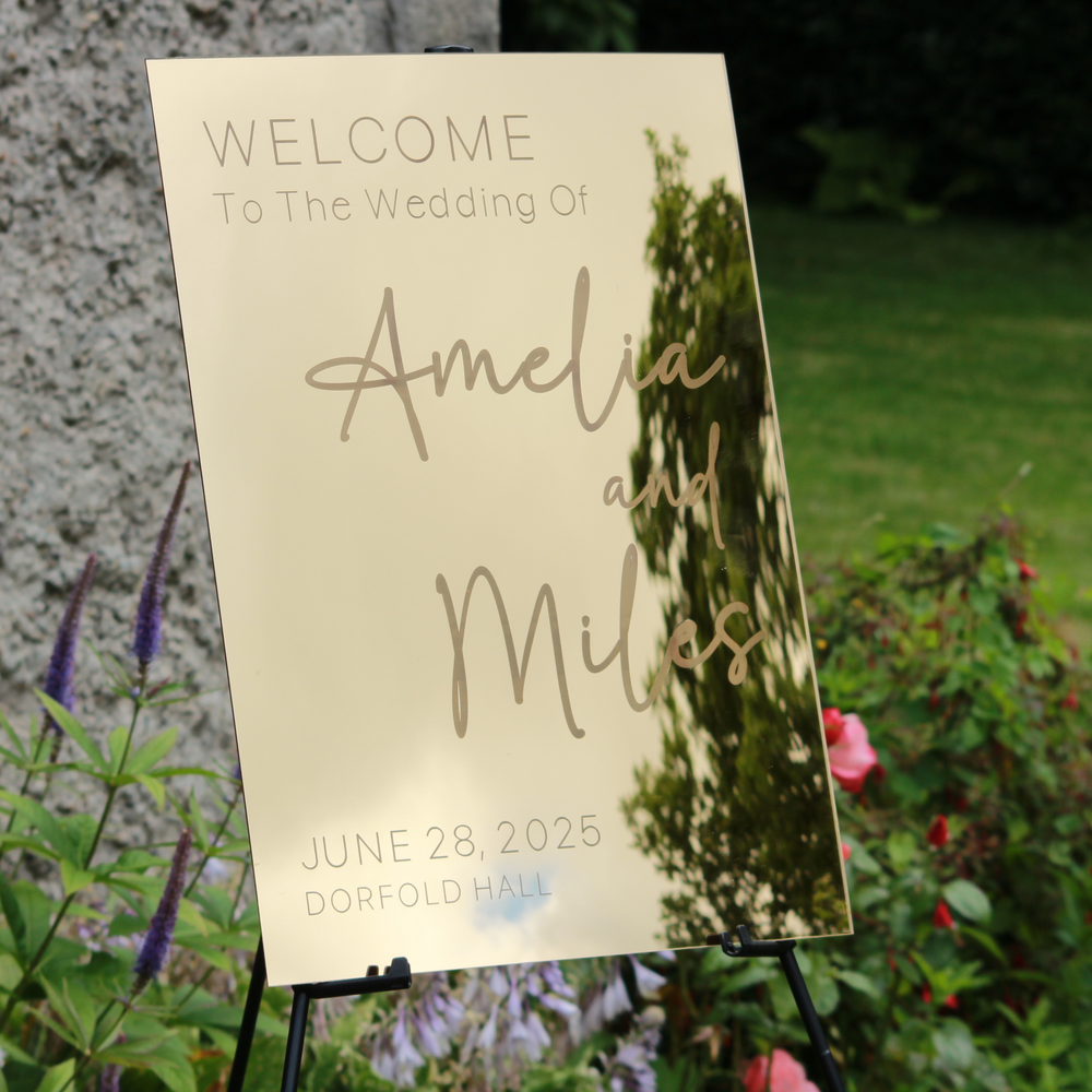 Wedding Welcome Sign - Gold Mirror - Etched - Portrait