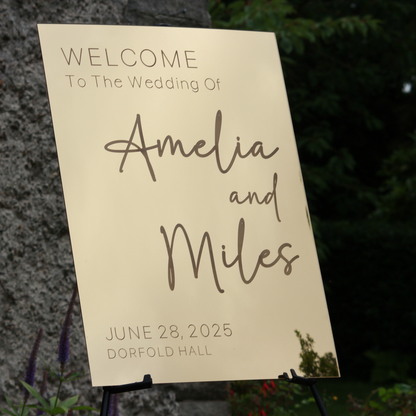 Wedding Welcome Sign - Gold Mirror - Etched - Portrait