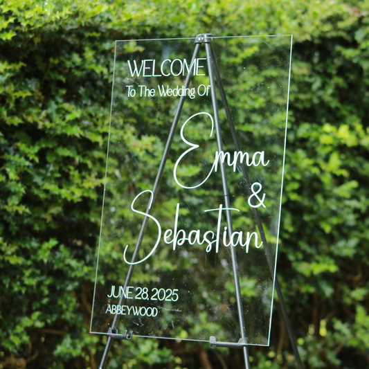 Wedding Welcome Sign - Clear Acrylic - Etched - Portrait