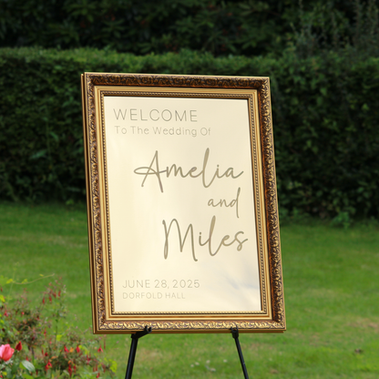 Wedding Welcome Sign - Gold Mirror - Etched - Portrait - With Frame