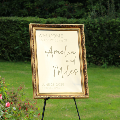 Wedding Welcome Sign - Gold Mirror - Etched - Portrait - With Frame