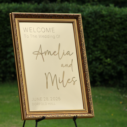 Wedding Welcome Sign - Gold Mirror - Etched - Portrait - With Frame