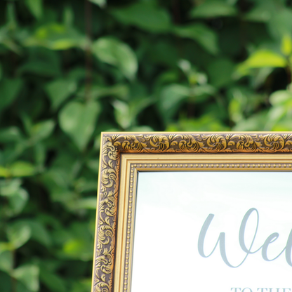 Wedding Welcome Sign - Silver Mirror - Etched - Landscape - With Frame