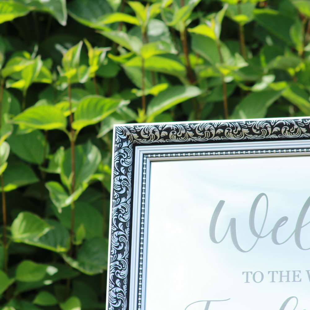 Wedding Welcome Sign - Silver Mirror - Etched - Landscape - With Frame