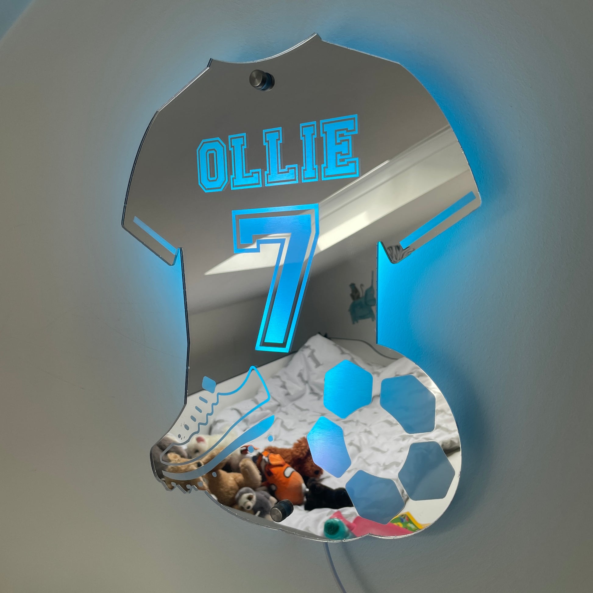 Custom football shirt mirror – Personalised LED mirror gift for football lovers