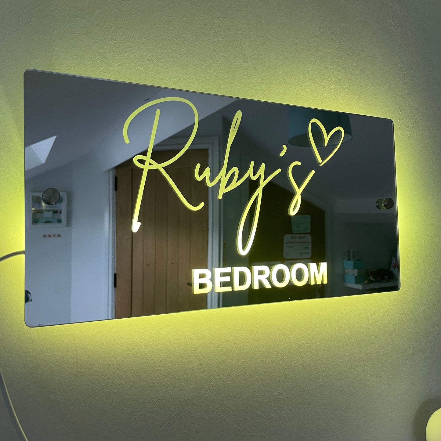 Personalised Light Up Mirror - Name Sign - Single Heart