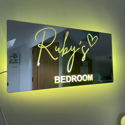 Personalised Light Up Mirror - Name Sign - Single Heart