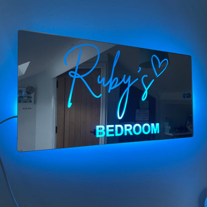 Personalised Light Up Mirror - Name Sign - Single Heart