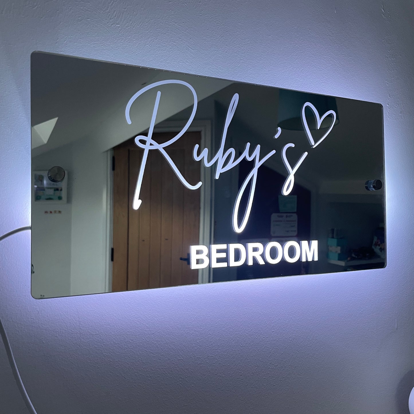 Personalised Light Up Mirror - Name Sign - Single Heart