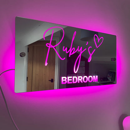 Personalised Light Up Mirror - Name Sign - Single Heart