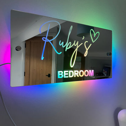 Personalised Light Up Mirror - Name Sign - Single Heart