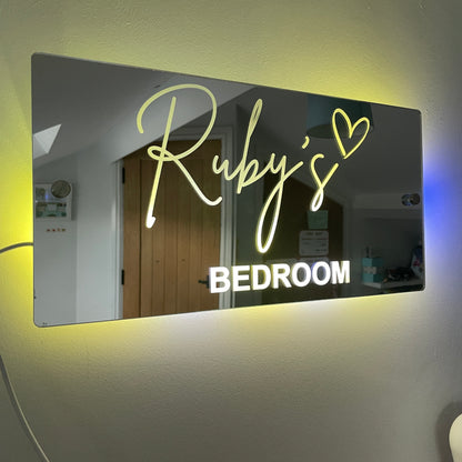 Personalised Light Up Mirror - Name Sign - Single Heart