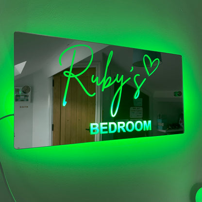 Personalised Light Up Mirror - Name Sign - Single Heart