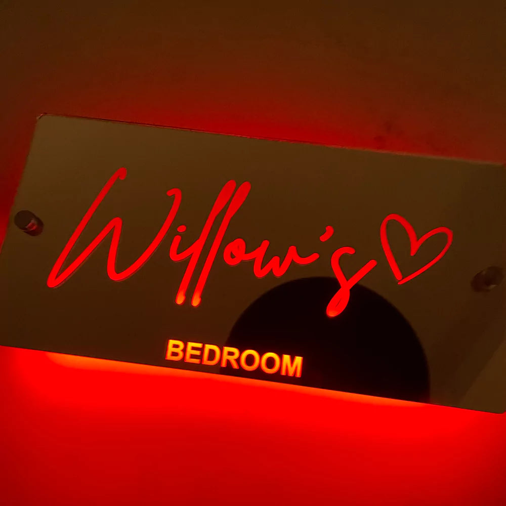 Personalised Light Up Mirror - Name Sign - Single Heart