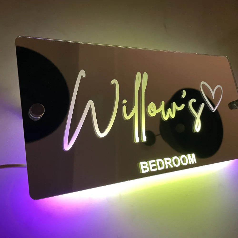 Personalised Light Up Mirror - Name Sign - Single Heart