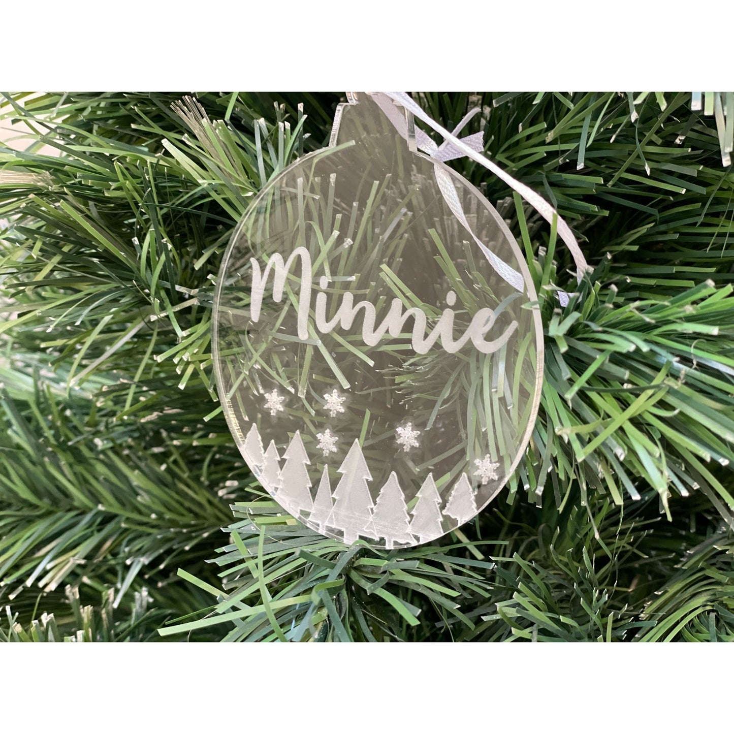 Personalised Clear Mirror Circle Bauble - Christmas Tree Bottom