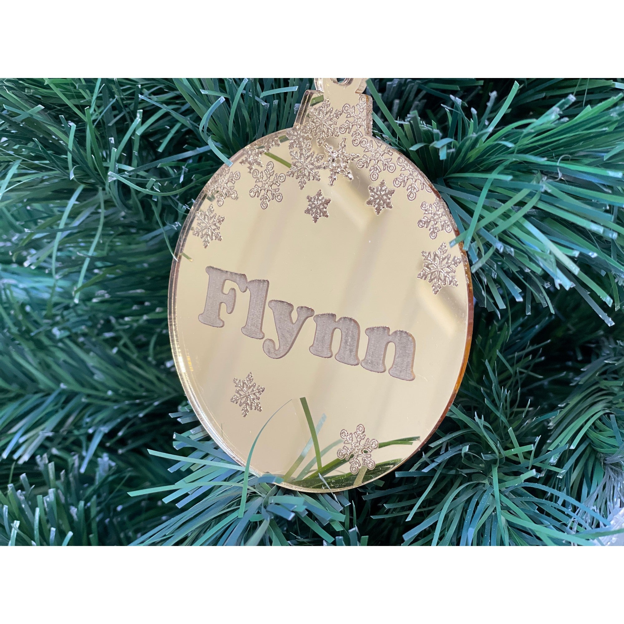 Personalised Gold Mirror Circle Bauble - Snowflakes