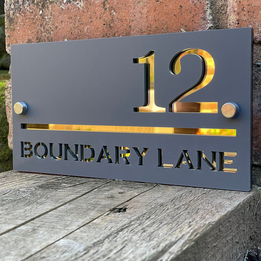 3D Acrylic House Sign - Grey Gold - 3 Sizes - Rectangle