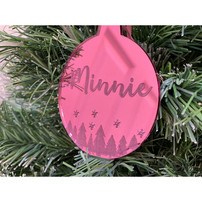 Personalised Pink Mirror Circle Bauble - Christmas Tree Bottom