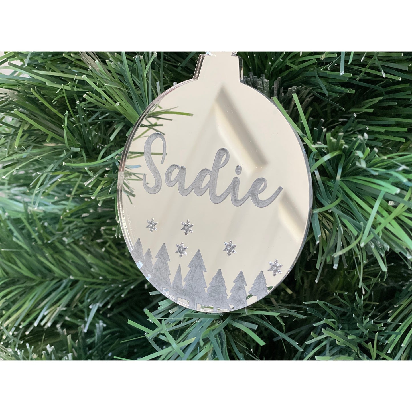 Personalised Silver Mirror Circle Bauble - Christmas Tree Bottom