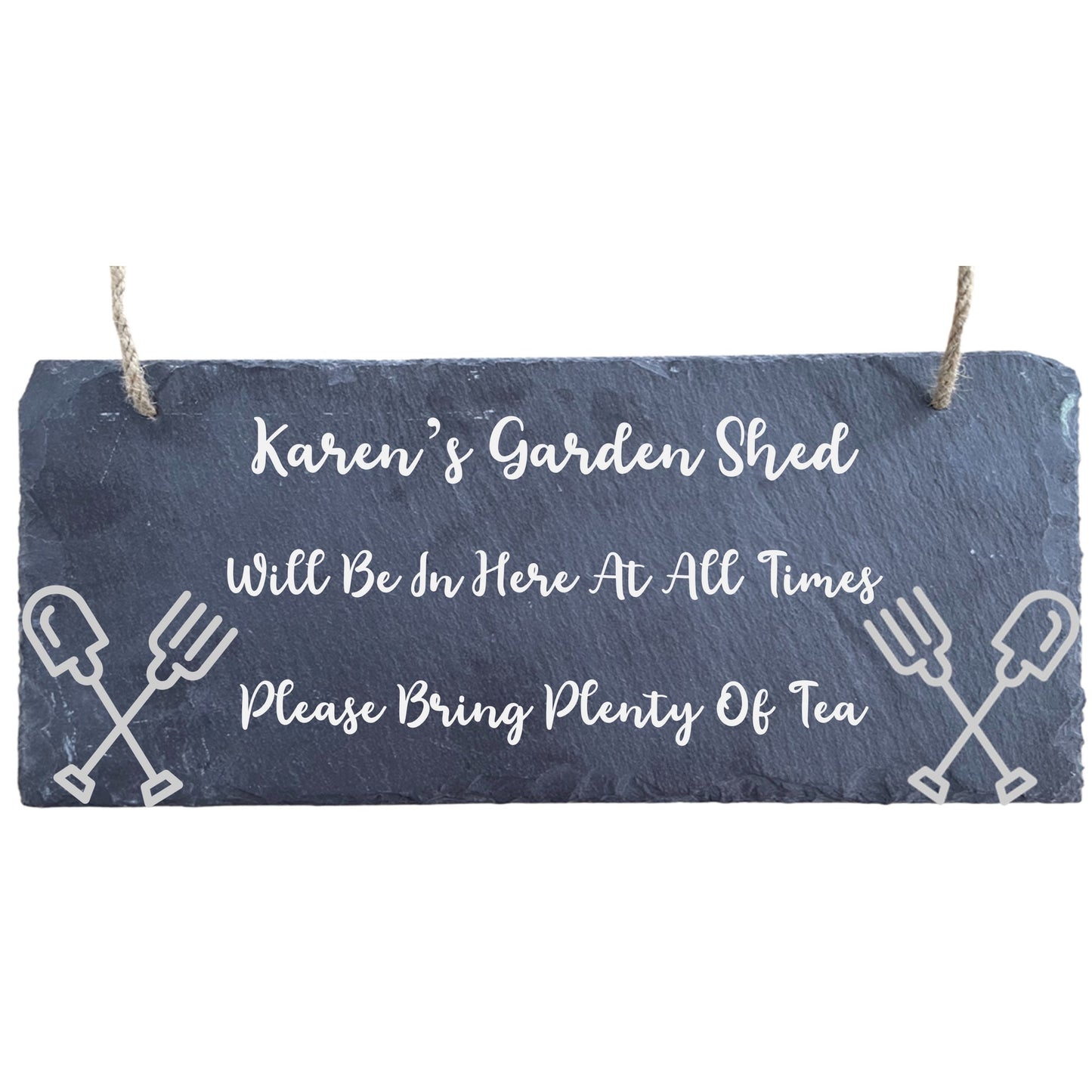 Personalised Slate Sign - Garden Spade and Fork