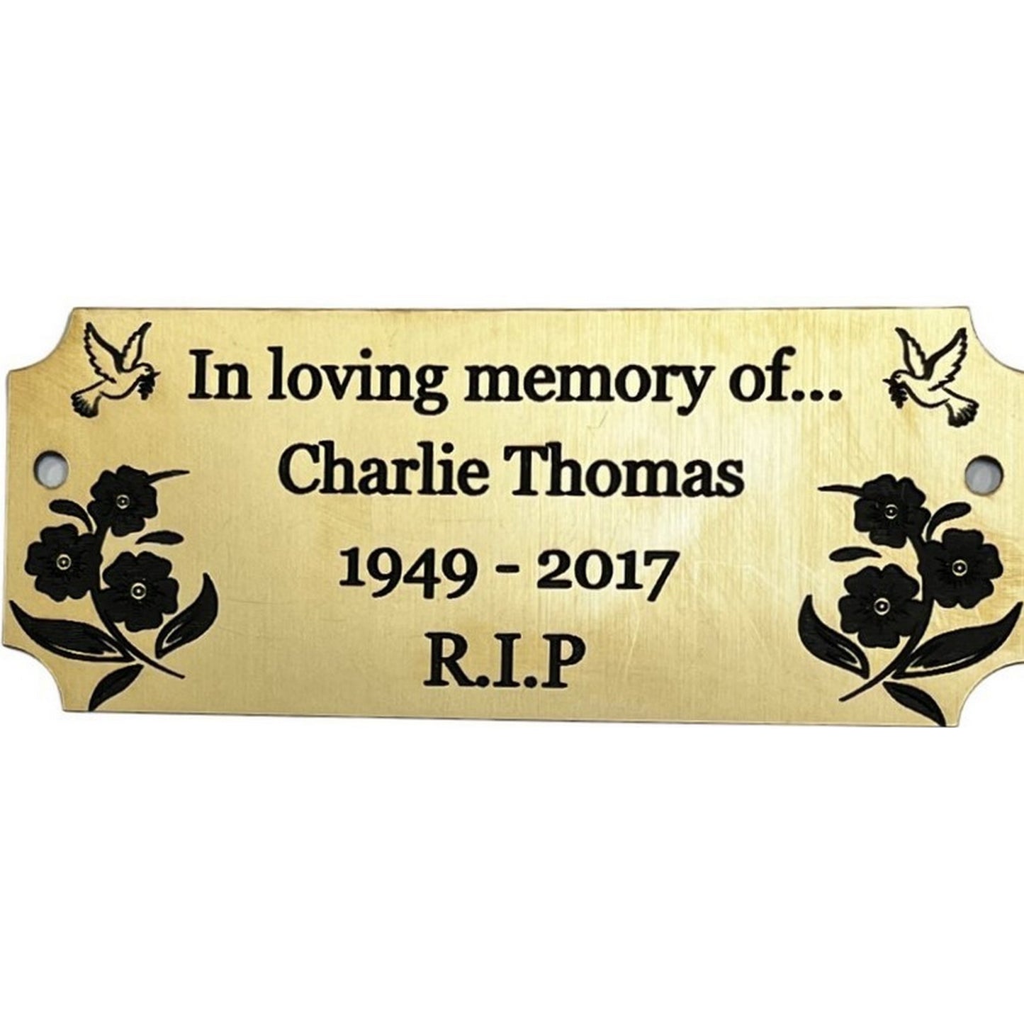 Memorial Bench Plaque | Gold Effect | Weather Resistant | 5 inch x 2 inch (Flowers and Birds)